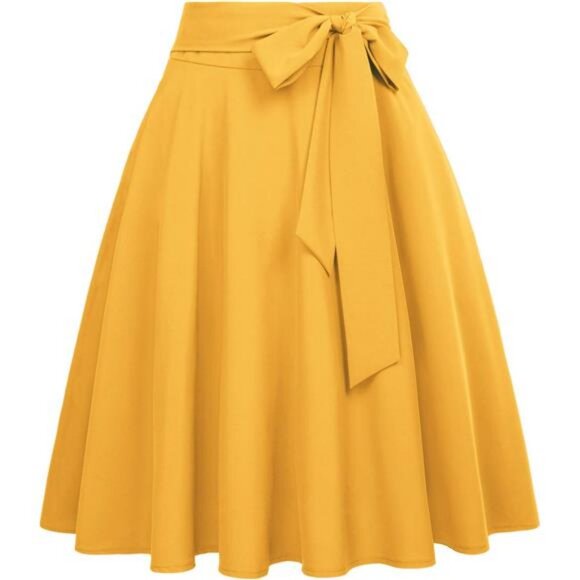 Women's High Waist A-Line Skirt Yellow - Picture 1 of 5